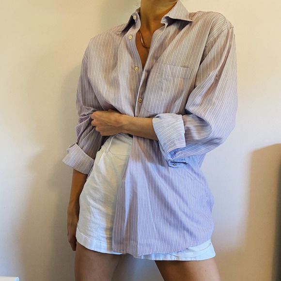 Lilac Striped Oversized Button Down - Picture 2 of 7